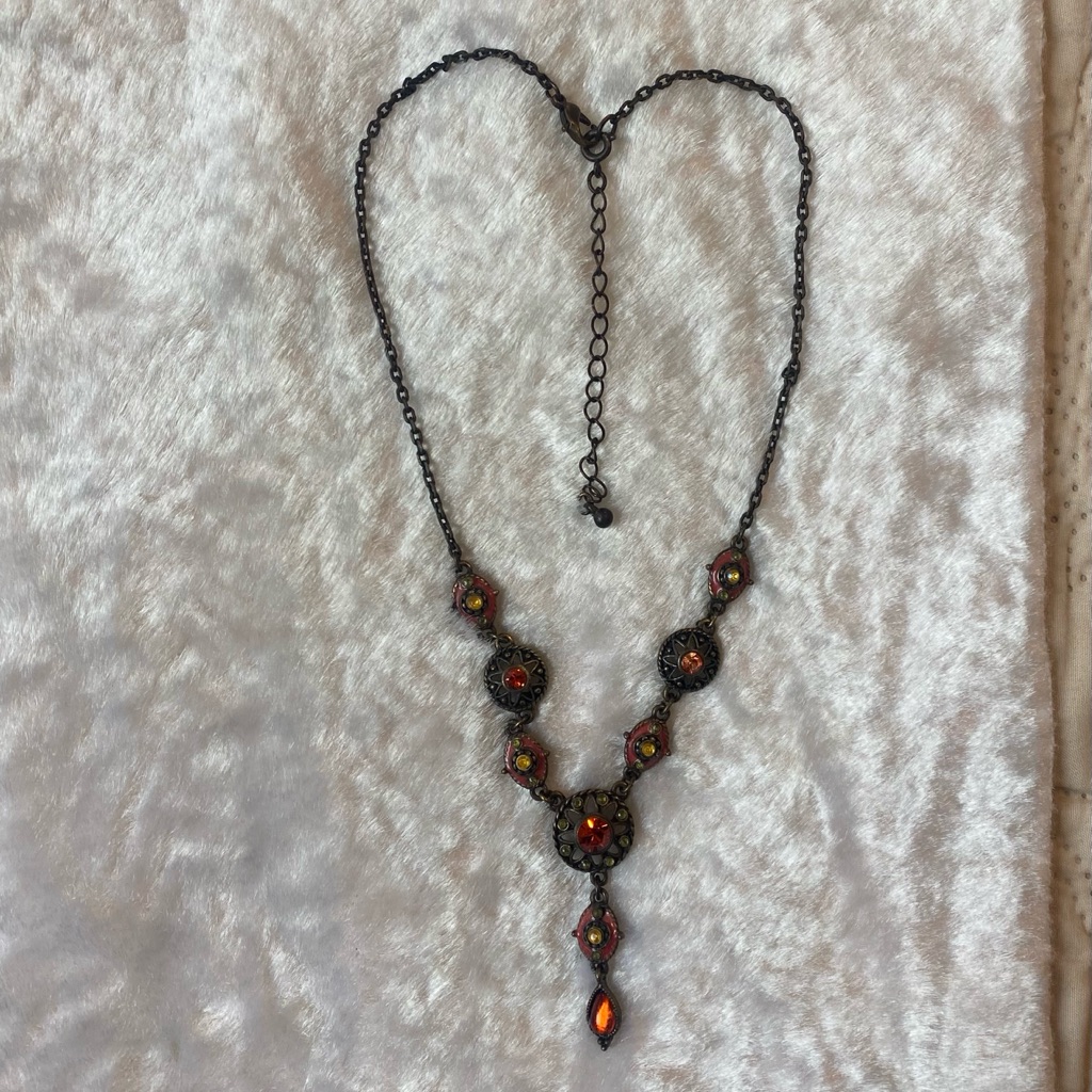 Vtg Nina Ricci Jeweled Bronze Pendant Necklace